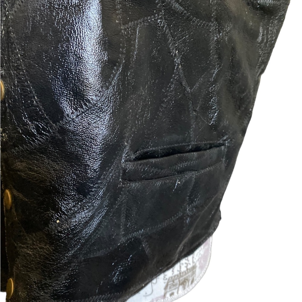 Vintage 80s Mens Patchwork Black Leather Motorcycle Vest Unisex - Picture 7 of 9